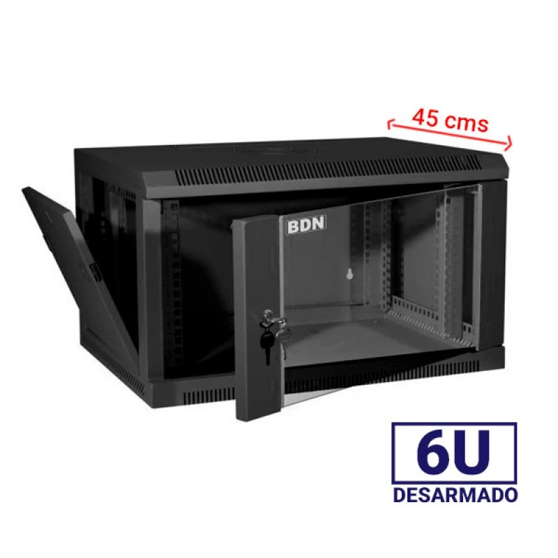 GABINETE RACK 6U BDN 45CM PARED NEGRO BDN-RID6U45F