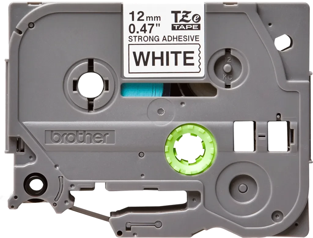 TZeS231. Cinta BROTHER E-P 12mm Negro en Blanco 8mt p/PT-H110